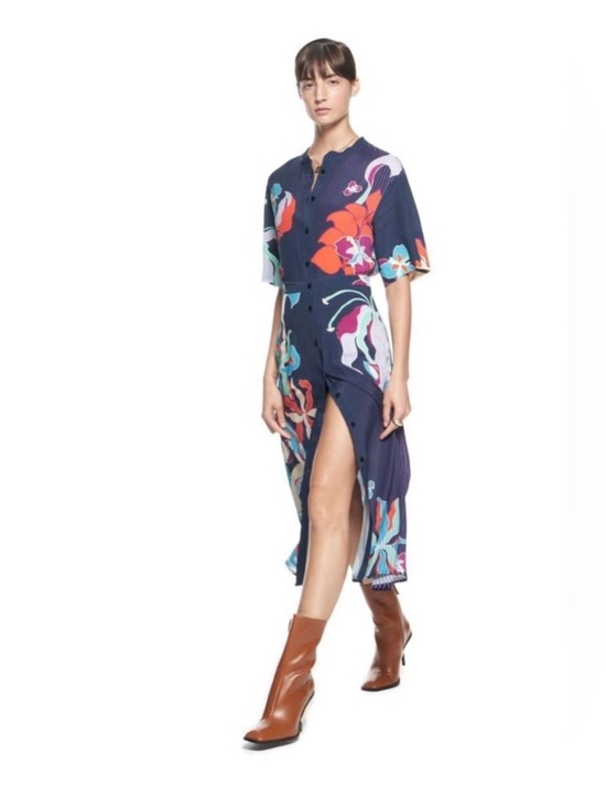 The Kit Dresses & Skirts - The Kit Cobie Shirtdress Navy Tropics Size 8 Button Front Midi Floral
